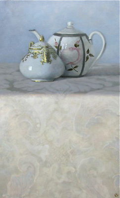 Pewter Teapot on Purple Cloth
