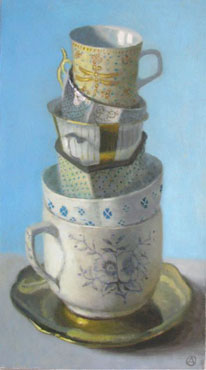 6 Stacked Cups on Blue