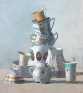 Composition of Many Cups, Orange on Top