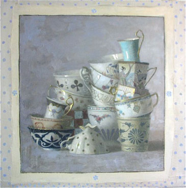 Stacked Cups with Blue Polka Dot Border