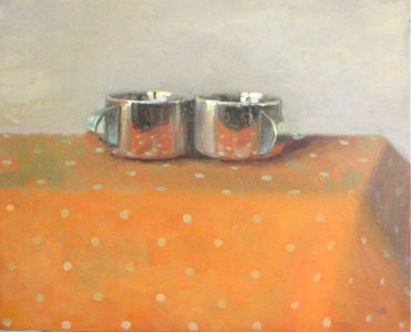 Silver Cups on Gold and Orange Dots