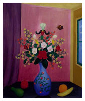 Lawrence Lebduska, Vase of Flowers and Fruit
