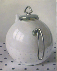 White Teapot on Polka Dots